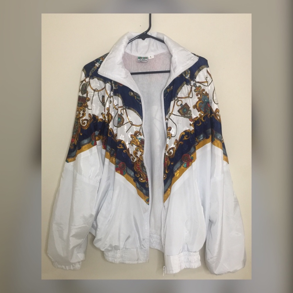 Vintage Royal Print Windbreaker